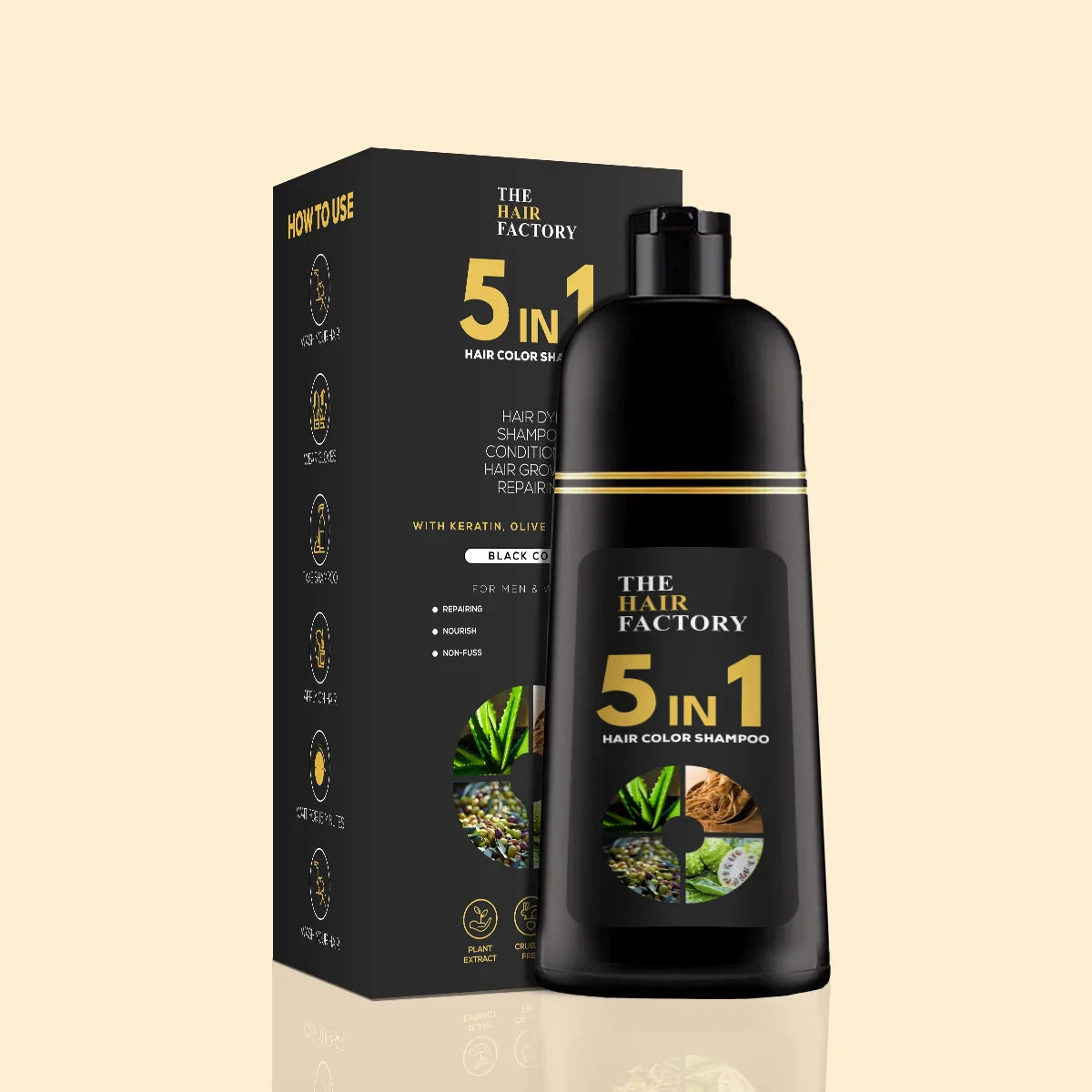 5 IN 1 HAIR COLOR SHAMPOO WITH KERATIN, OLIVE OIL & VITAMIN E