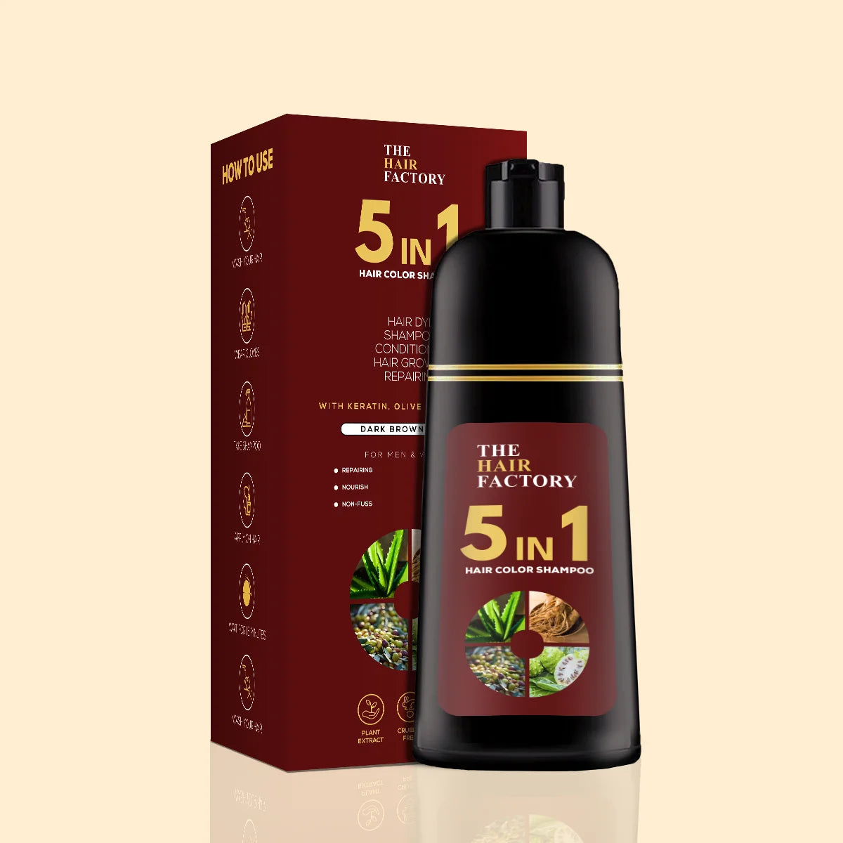 5 IN 1 HAIR COLOR SHAMPOO WITH KERATIN, OLIVE OIL & VITAMIN E