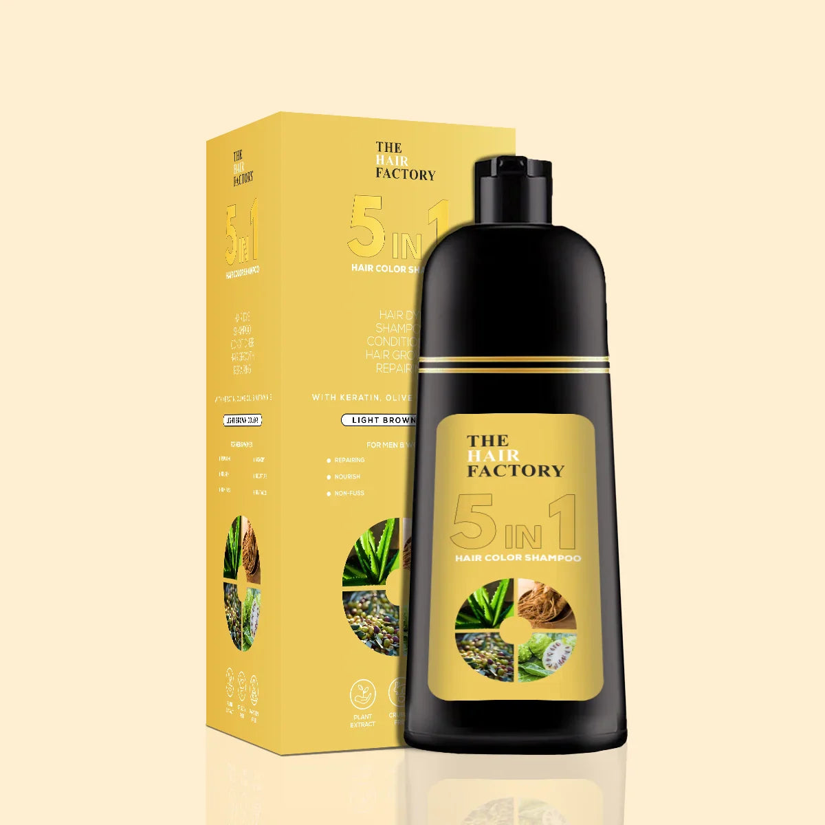 5 IN 1 HAIR COLOR SHAMPOO WITH KERATIN, OLIVE OIL & VITAMIN E