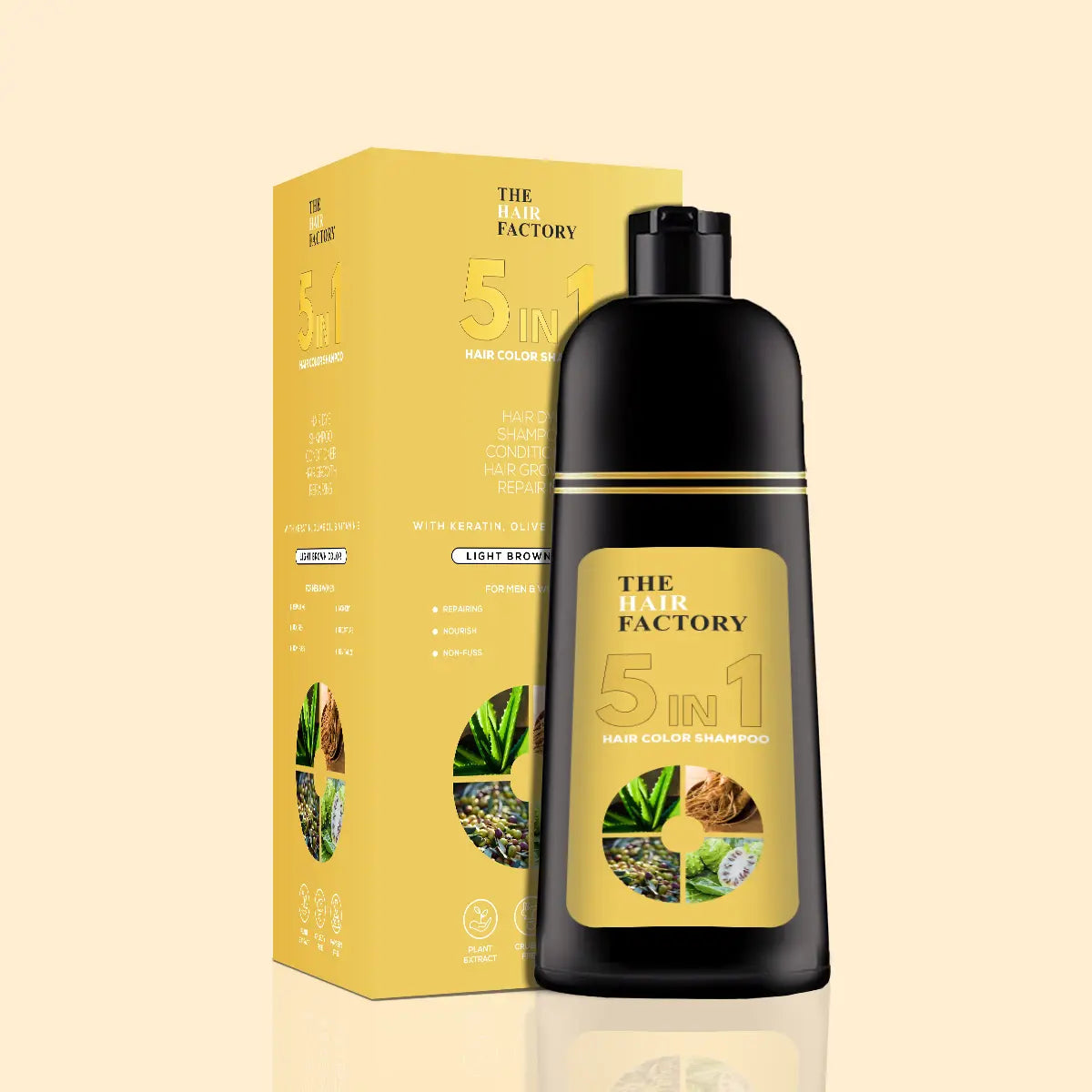 5 IN 1 HAIR COLOR SHAMPOO WITH KERATIN, OLIVE OIL & VITAMIN E
